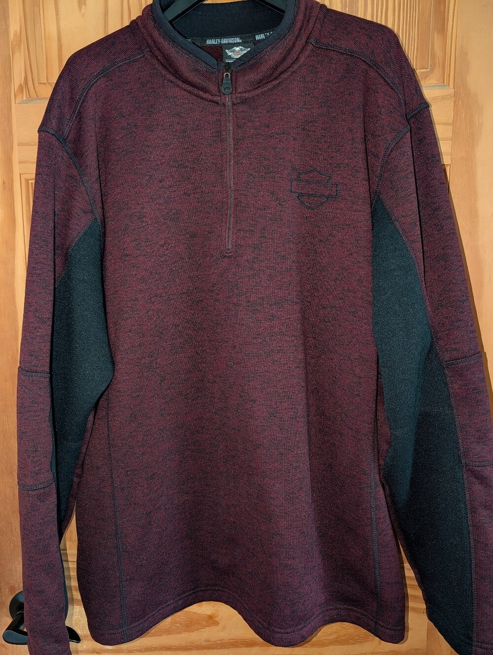 Harley-Davidson Knit Fleece Quarter Zip Pullover Burgundy & Black Mens Size 3XL